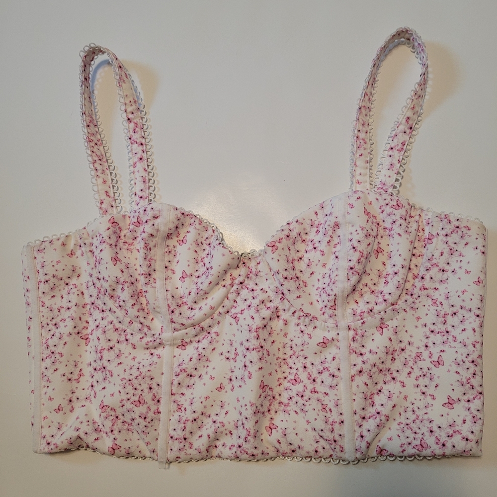 Pink butterfly white corset croptop